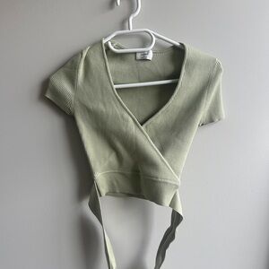 Wilfred Ribbed Wrap Crop Top - Light Sage size XS EUC